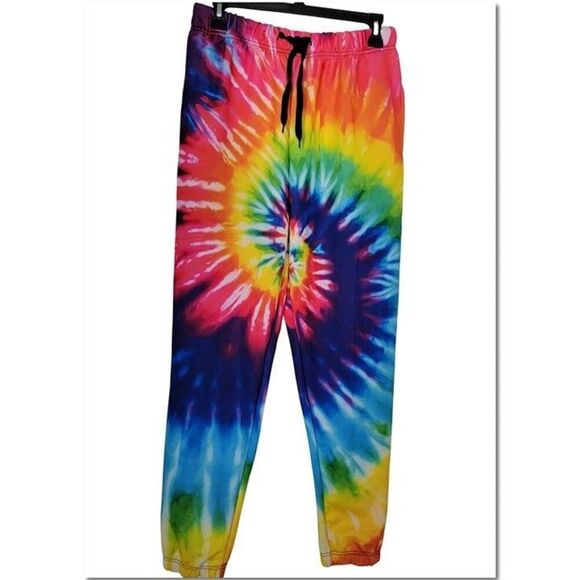 Rainbow Tie Dye Polyester Unisex Sweat Pants Beach Summer Activewear size M NWOT - Picture 2 of 12